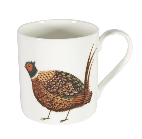 Two-sided fine bone china mug depicting a pheasant head on one side and a full pheasant on the other 