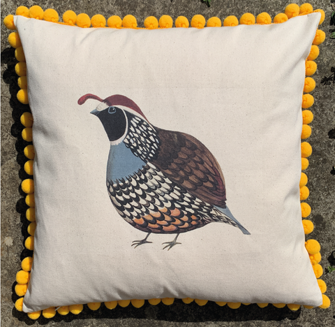 Limited Edition Quivering Quail Pom Pom Cushion 