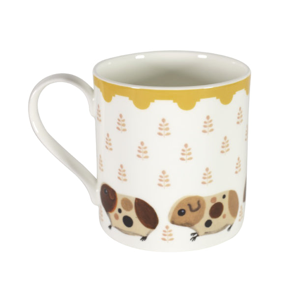 Two-sided fine bone china mug depicting Doris and her guinea pig babies 
