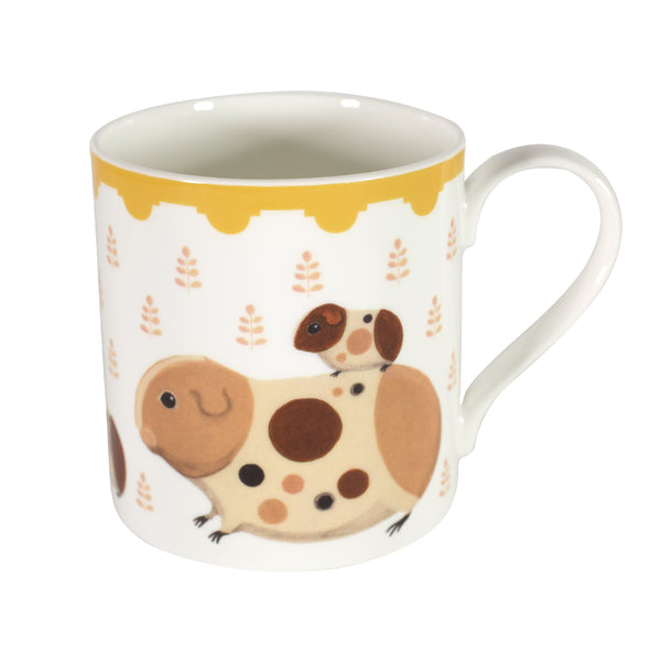 Two-sided fine bone china mug depicting Doris and her guinea pig babies