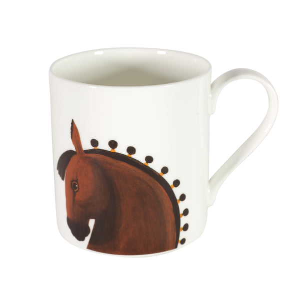 Two-sided fine bone china mug depicting a full horse on one side and a close up of its head on the other side