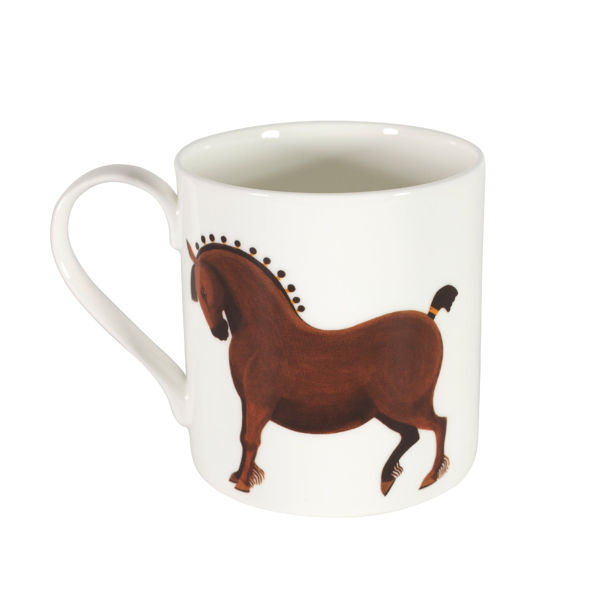 Two-sided fine bone china mug depicting a full horse on one side and a close up of its head on the other side