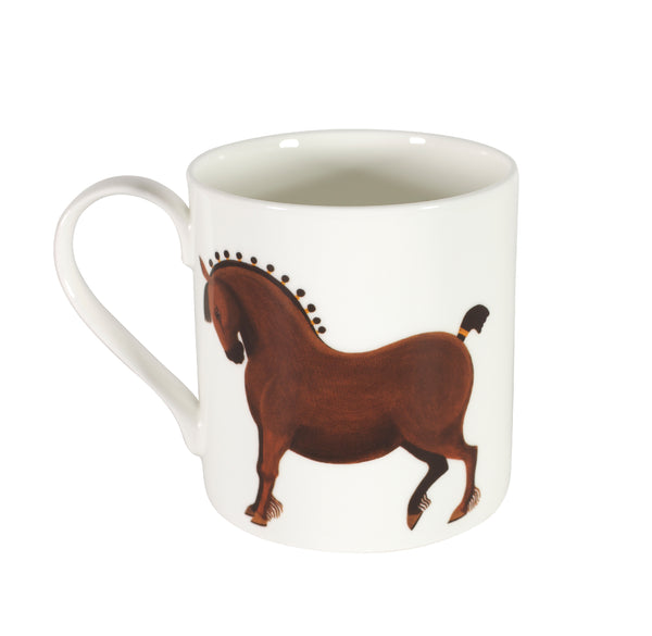 Two-sided fine bone china mug depicting a full horse on one side and a close up of its head on the other side