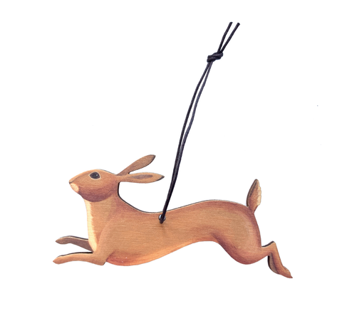 Dog & Dome Printed Hare Wooden Decoration