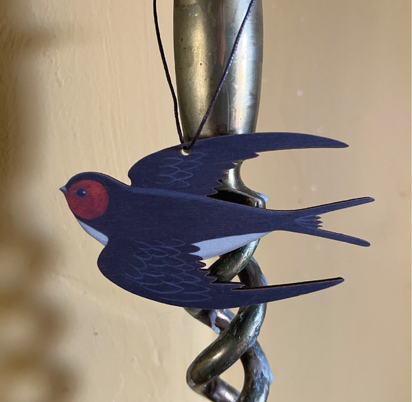 Printed Swallow Wooden Decoration