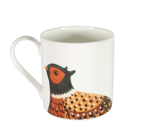 Two-sided fine bone china mug depicting a pheasant head on one side and a full pheasant on the other 