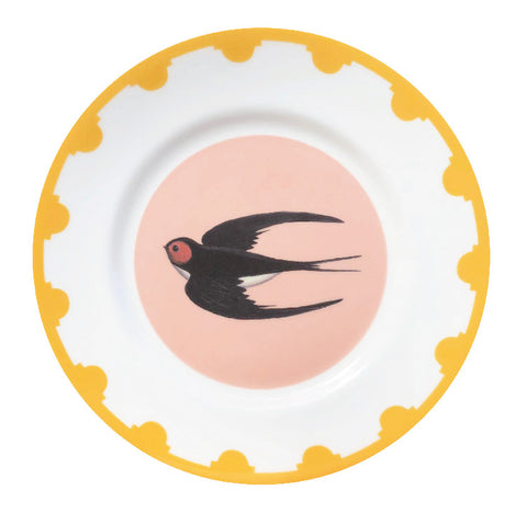 Yellow bordered plate with a swallow in the centre