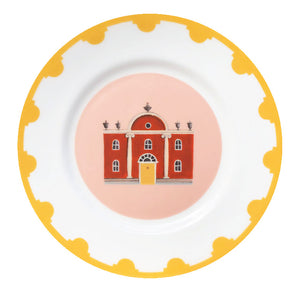 Yellow bordered plate with a folly in the centre