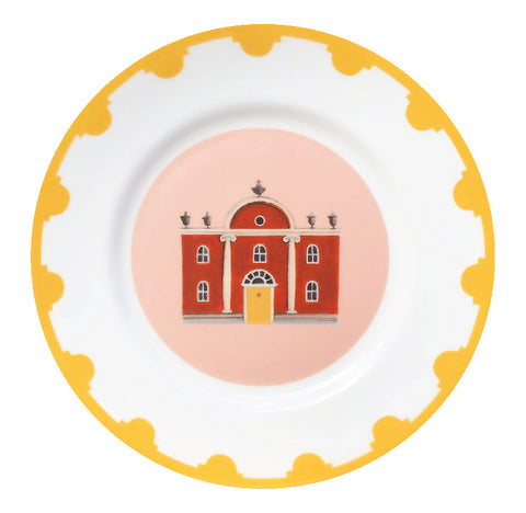 Yellow bordered plate with a folly in the centre