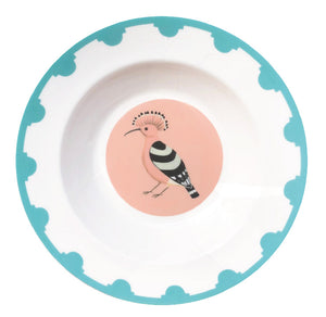 Blue bordered fine bone china plate with a hoopoe in the centre