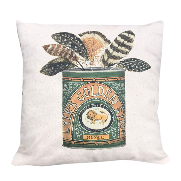 Feathers in the Syrup Tin Cushion