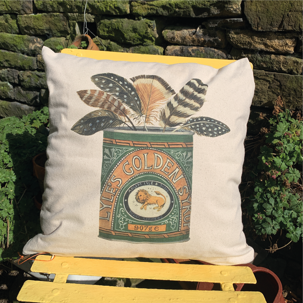 Feathers in the Syrup Tin Cushion