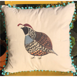Limited Edition Quivering Quail Pom Pom Cushion 