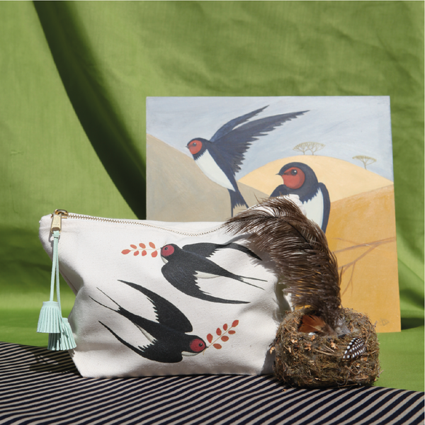 Scintillating Swallows Wash Bag with Coloured Tassel