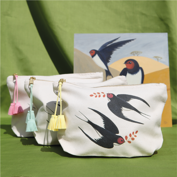 Scintillating Swallows Wash Bag with Coloured Tassel