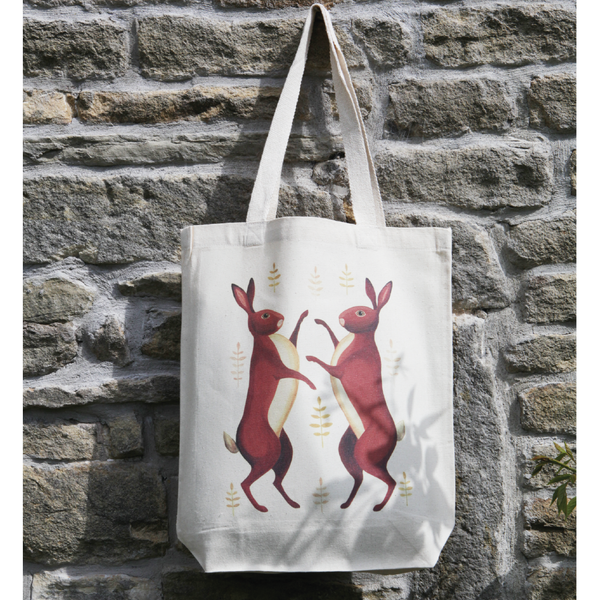 Boxing Hares Tote Bag