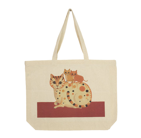Landscape cotton canvas tote depicting Caroline the cat and her kittens